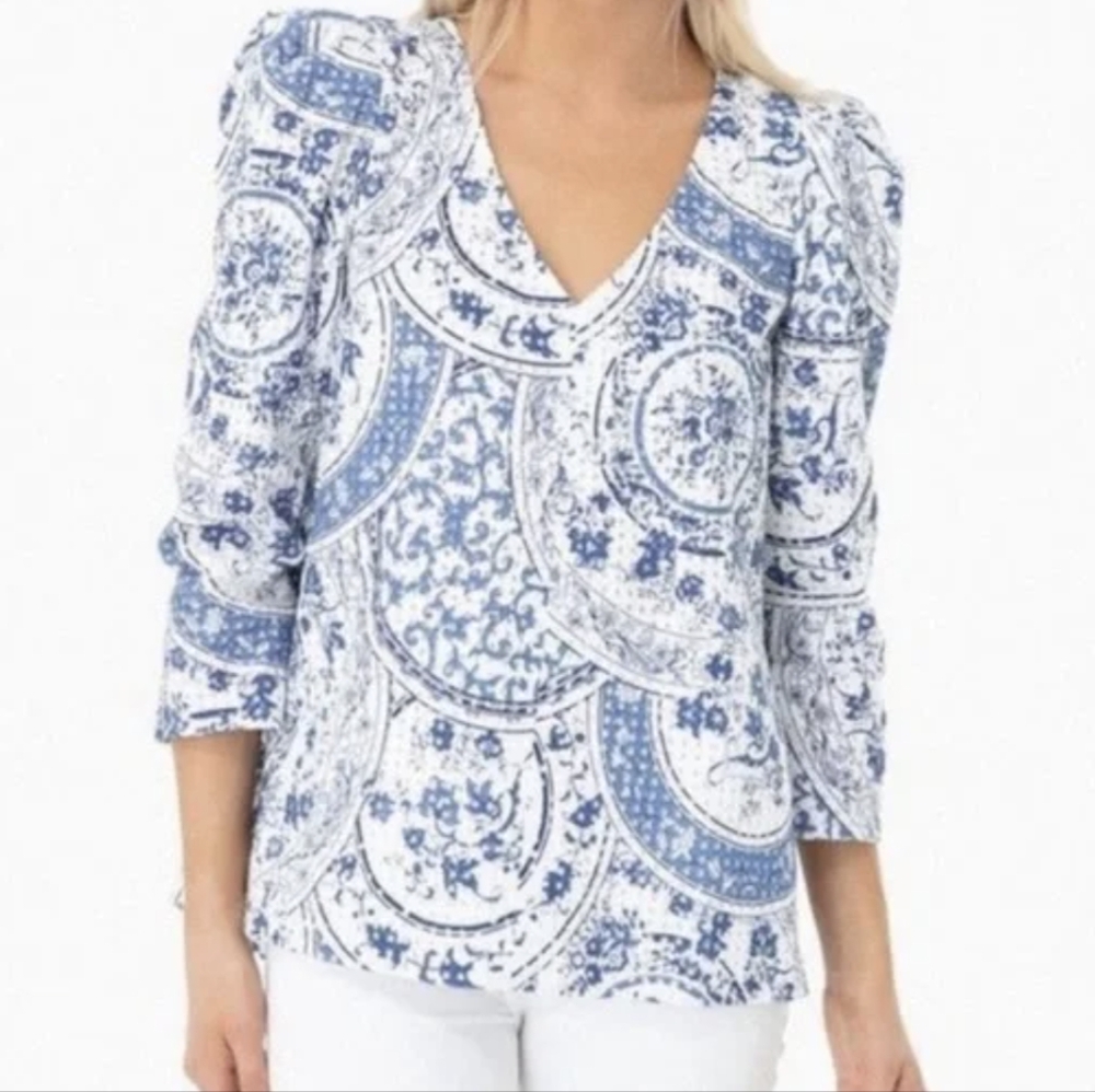 Tuckernuck Blue and White Eyelet Top